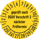 Prüfplakette geprüft nach DGUV Vorschrift 3 16 mm ca. 500 Stück/Rolle PVC-Folie Grund gelb Text schwarz 2025-2030