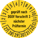 Prüfplakette geprüft nach DGUV Vorschrift 3 16 mm ca. 500 Stück/Rolle PVC-Folie Grund gelb Text schwarz 2027-2032