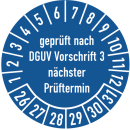 Prüfplakette geprüft nach DGUV Vorschrift 3 20 mm ca. 400 Stück/Rolle PVC-Folie Grund blau Text weiß 2026-2031