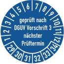 Prüfplakette geprüft nach DGUV Vorschrift 3 20 mm ca. 400 Stück/Rolle PVC-Folie Grund blau Text weiß 2029-2034