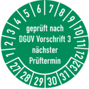 Prüfplakette geprüft nach DGUV Vorschrift 3 20 mm ca. 400 Stück/Rolle PVC-Folie Grund grün Text weiß 2027-2032