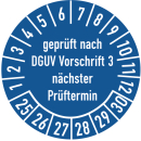 Prüfplakette geprüft nach DGUV Vorschrift 3 25 mm ca. 333 Stück/Rolle PVC-Folie Grund blau Text weiß 2025-2030