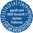 Prüfplakette geprüft nach DGUV Vorschrift 3 30 mm ca. 285 Stück/Rolle PVC-Folie Grund blau Text weiß 2027-2032