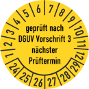 Prüfplakette geprüft nach DGUV Vorschrift 3 30 mm ca. 285 Stück/Rolle PVC-Folie Grund gelb Text schwarz 2024-2029
