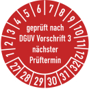 Prüfplakette geprüft nach DGUV Vorschrift 3 30 mm ca. 285 Stück/Rolle PVC-Folie Grund rot Text weiß 2027-2032