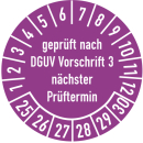 Prüfplakette geprüft nach DGUV Vorschrift 3 30 mm ca. 285 Stück/Rolle PVC-Folie Grund violett Text weiß 2025-2030