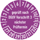 Prüfplakette geprüft nach DGUV Vorschrift 3 30 mm ca. 285 Stück/Rolle PVC-Folie Grund violett Text weiß 2027-2032