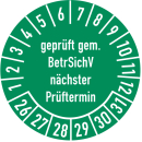 Prüfplakette geprüft gem. BetrSichV...