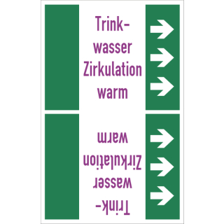 Rohrkennzeichnungsbänder nach DIN 2403 für Trinkwasser Zirkulation warm  für Trinkwasserleitungen - 80 mm Rollenbreite und 33 m Rollenlänge