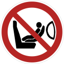 Rote Verbotsschilder Anbringen eines Kindersitzes auf...