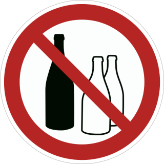 Rote Verbotsschilder Abfüllen von Gefahrstoffen in Lebensmitteln-Behältern verboten