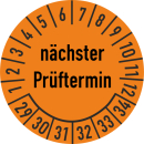 Prüfplakette nächster Prüftermin 20 mm ca. 400 Stück/Rolle PVC-Folie Grund orange Text schwarz 2029-2034