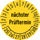 Prüfplakette nächster Prüftermin 25 mm ca. 333 Stück/Rolle PVC-Folie Grund gelb Text schwarz 2025-2030