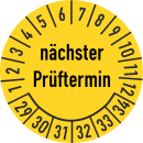 Prüfplakette nächster Prüftermin 30 mm ca. 285 Stück/Rolle PVC-Folie Grund gelb Text schwarz 2029-2034
