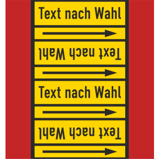 Rohrkennzeichnungsbänder für brennbare Gase nach DIN 2403 Text nach Wahl mit Zusatzfarben Ausf. B - Rohre unter 50 mm Ø - Breite 120 mm - 33 m Rollenlänge