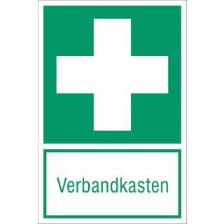 Langnachleuchtende Brandschutzkennzeichnung Verbandkasten nach ASR A1.3 20x30 cm Folien-Schild selbstklebend
