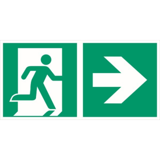 Rettungswegkennzeichnung Notausgang rechts mit Richtungspfeil rechts