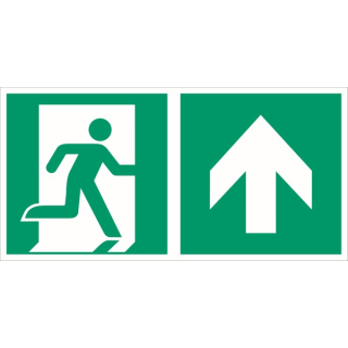 Rettungswegkennzeichnung Notausgang rechts mit Richtungspfeil aufw&auml;rts bzw. geradeaus