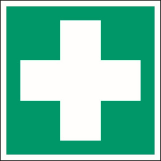Langnachleuchtende Rettungswegkennzeichnung Erste Hilfe 15x15 cm Folien-Schild selbstklebend