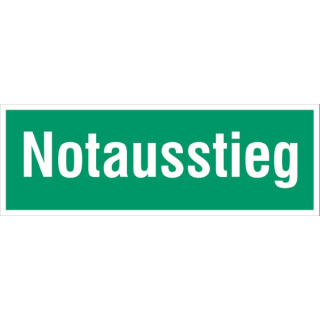 Langnachleuchtende Rettungswegkennzeichnung Notausstieg Schriftzug 30x10,5 cm Folien-Schild selbstklebend