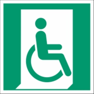 Langnachleuchtende Rettungswegkennzeichnung Notausgang für Rollstuhlfahrer rechts