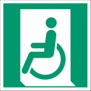 Langnachleuchtende Rettungswegkennzeichnung Notausgang für Rollstuhlfahrer links 20x20 cm Alumnium-Schild