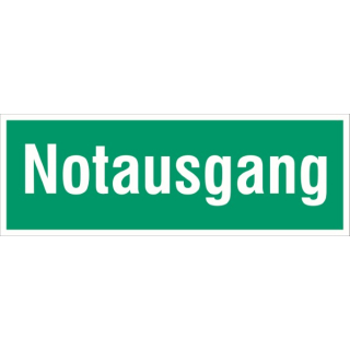 Langnachleuchtende Rettungswegkennzeichnung Notausgang Schriftzug 30x10,5 cm Folien-Schild selbstklebend
