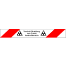Rot-weiß schraffiertes Gewebeabsperrband Vorsicht Strahlung kein Zutritt Kontrollbereich mit schwarzen Symbolen - 40 mm x 50 Meter