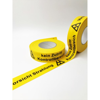 Gelbes Gewebeabsperrband  Vorsicht Strahlung kein Zutritt Kontrollbereich mit schwarzen Symbolen - 40 mm x 50 Meter