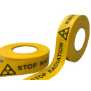Gelbes Gewebeabsperrband  STOP RADIATION - KEEP OUT mit schwarzen Symbolen - 40 mm x 50 Meter