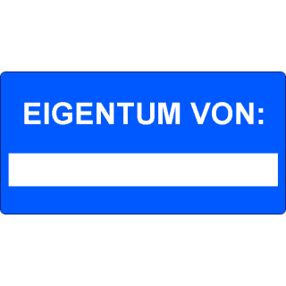 Inventaretiketten 40 x 20 mm  EIGENTUM VON: mit transparenterer Schutzabdeckung zum selbst beschriften VE = 100 Stk in verschiedenen Variationen blau einzeilig