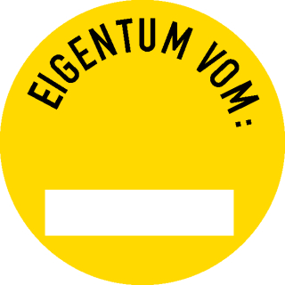 Inventar-Etiketten 30 mm Ø EIGENTUM VON: mit transparenterer Schutzabdeckung zum selbst beschriften VE = 100 Stk in verschiedenen Variationen gelb