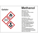 GHS-Gefahrstoffetiketten mit H- und P-S&auml;tzen f&uuml;r Methanol selbstklebend zu 1.000 Stk/Rolle in verschiedenen Variationen erh&auml;ltlich