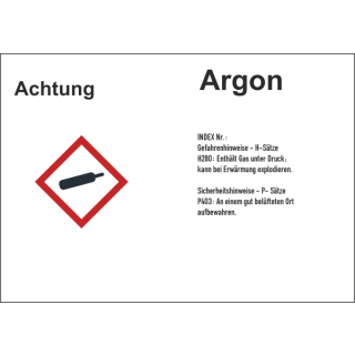 GHS-Gefahrstoffetiketten mit H- und P-Sätzen für Argon selbstklebend zu 20 Stück/VE in verschiedenen Variationen erhältlich