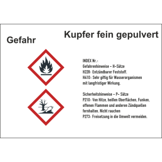 GHS-Gefahrstoffetiketten mit H- und P-Sätzen für Kuper fein gepulvert selbstklebend zu 1.000 Stk/Rolle in verschiedenen Variationen erhältlich