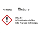 GHS-Gefahrstoffetiketten mit H- und P-Sätzen für Ölsäure selbstklebend zu 20 Stück/VE - Folie mit transparenter Schutzabdeckung  148 x 210 mm