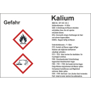 GHS-Gefahrenstoffetikett mit H- und P-Sätzen für Kalium selbstklebend zu 20 Stück/VE in verschiedenen Variationen erhältlich in Papierqualität 148 x 210 mm