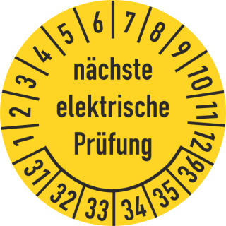 Prüfplakette nächste elektrische Prüfung 30 mm ca. 285 Stück/Rolle PVC-Folie Grund gelb Text schwarz 2031-2036