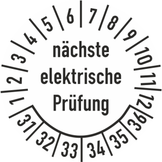 Prüfplakette nächste elektrische Prüfung 35 mm ca. 250 Stück/Rolle Dokumentenfolie Grund weiß Text schwarz 2031-2036